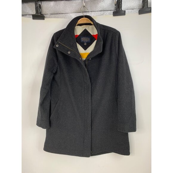 Pendleton Womens Wool Coat Charcoal Gray With Striped Lining Medium RX10348 EUC - Picture 15 of 15